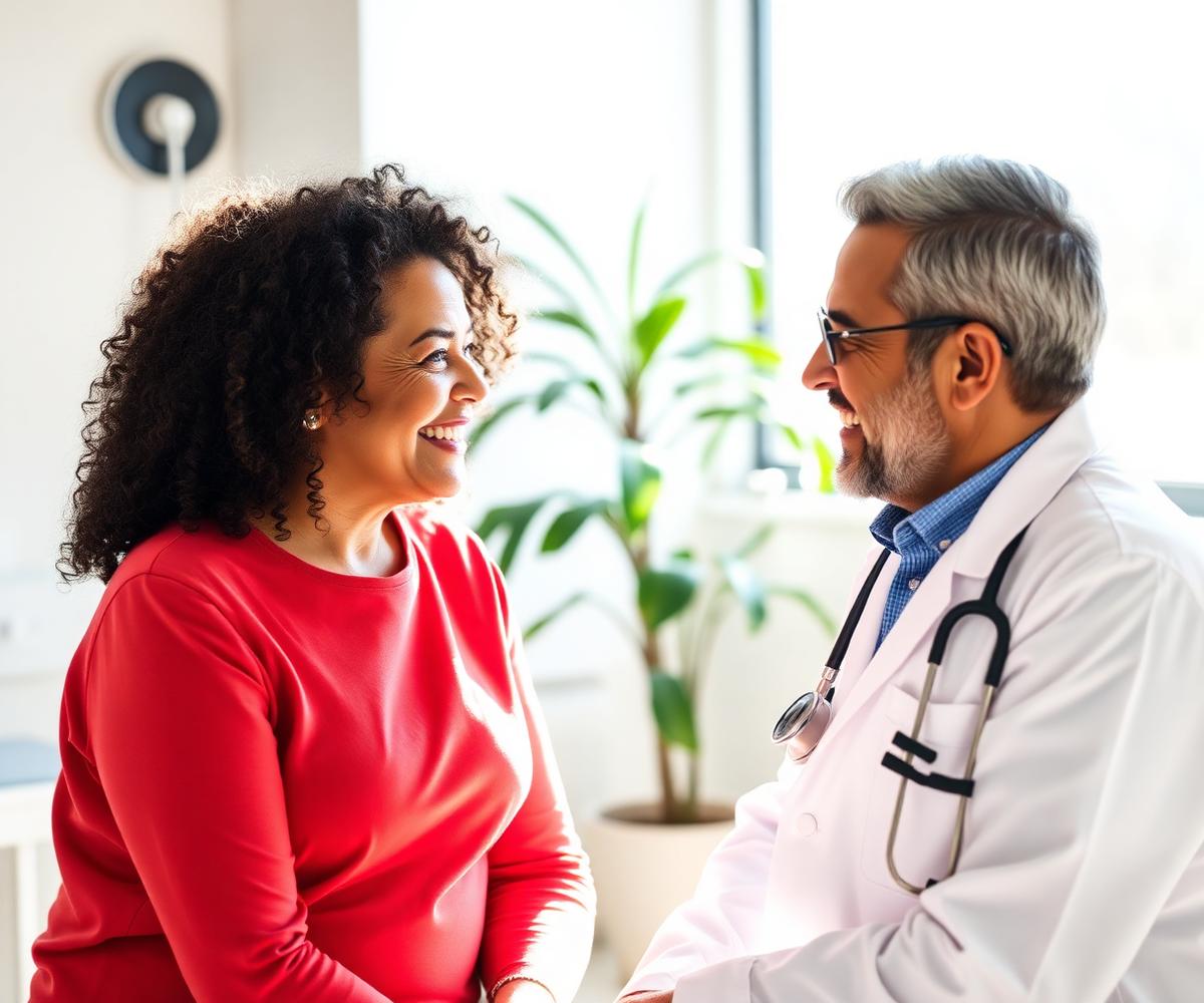 Médico conversando com paciente na clínica Atend Já